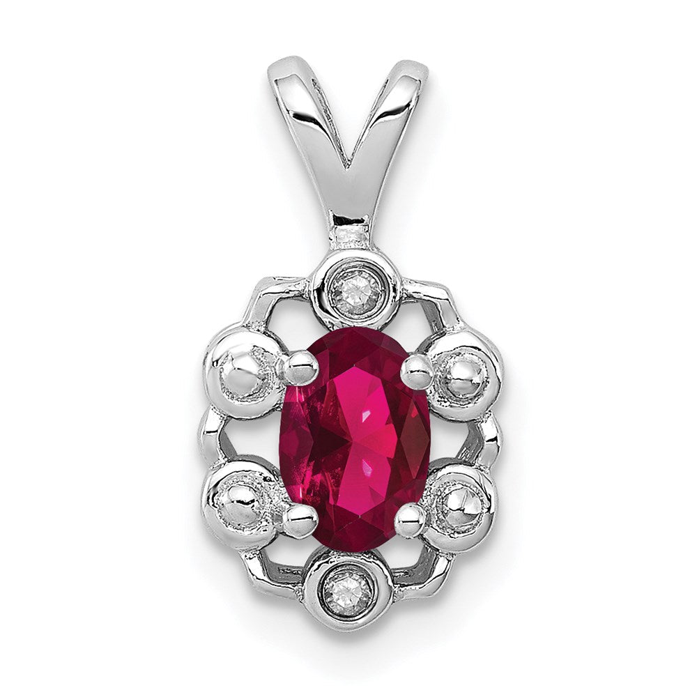 Sterling Silver Rhodium-plated Created Ruby u0026 Diamond Pendant