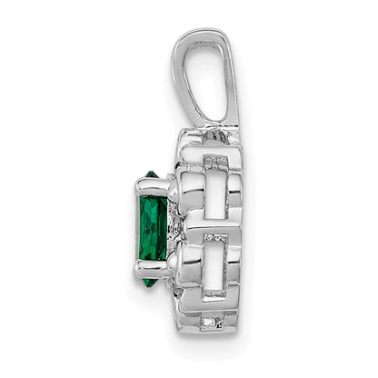 Sterling Silver Rhodium-plated Created Emerald u0026 Diamond Pendant