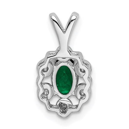Sterling Silver Rhodium-plated Created Emerald u0026 Diamond Pendant