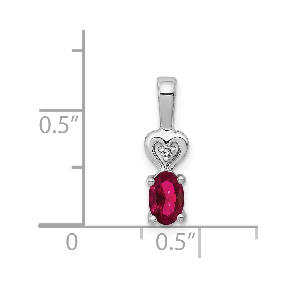 Sterling Silver Rhodium-plated Created Ruby u0026 Diamond Pendant