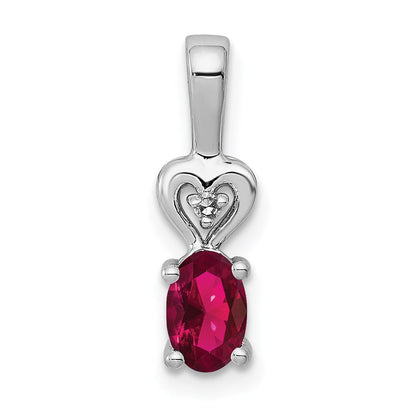 Sterling Silver Rhodium-plated Created Ruby u0026 Diamond Pendant
