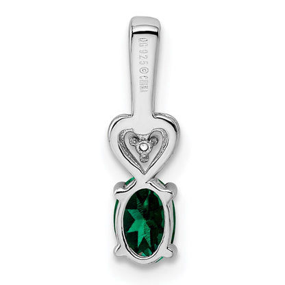 Sterling Silver Rhodium-plated Created Emerald u0026 Diamond Pendant