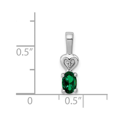 Sterling Silver Rhodium-plated Created Emerald u0026 Diamond Pendant