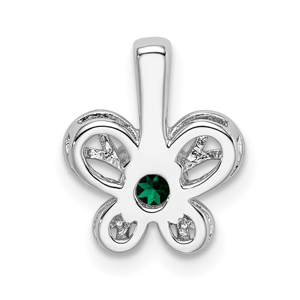 Sterling Silver Rhodium-plated Created Emerald Pendant