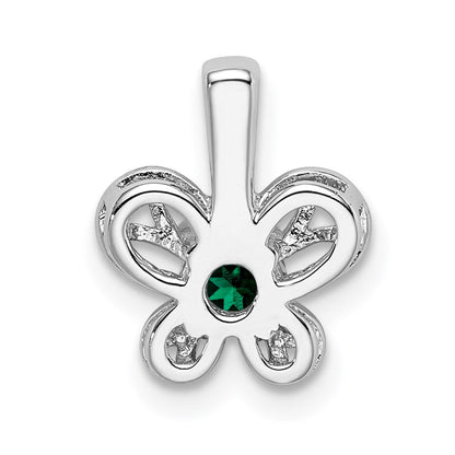 Sterling Silver Rhodium-plated Created Emerald Pendant