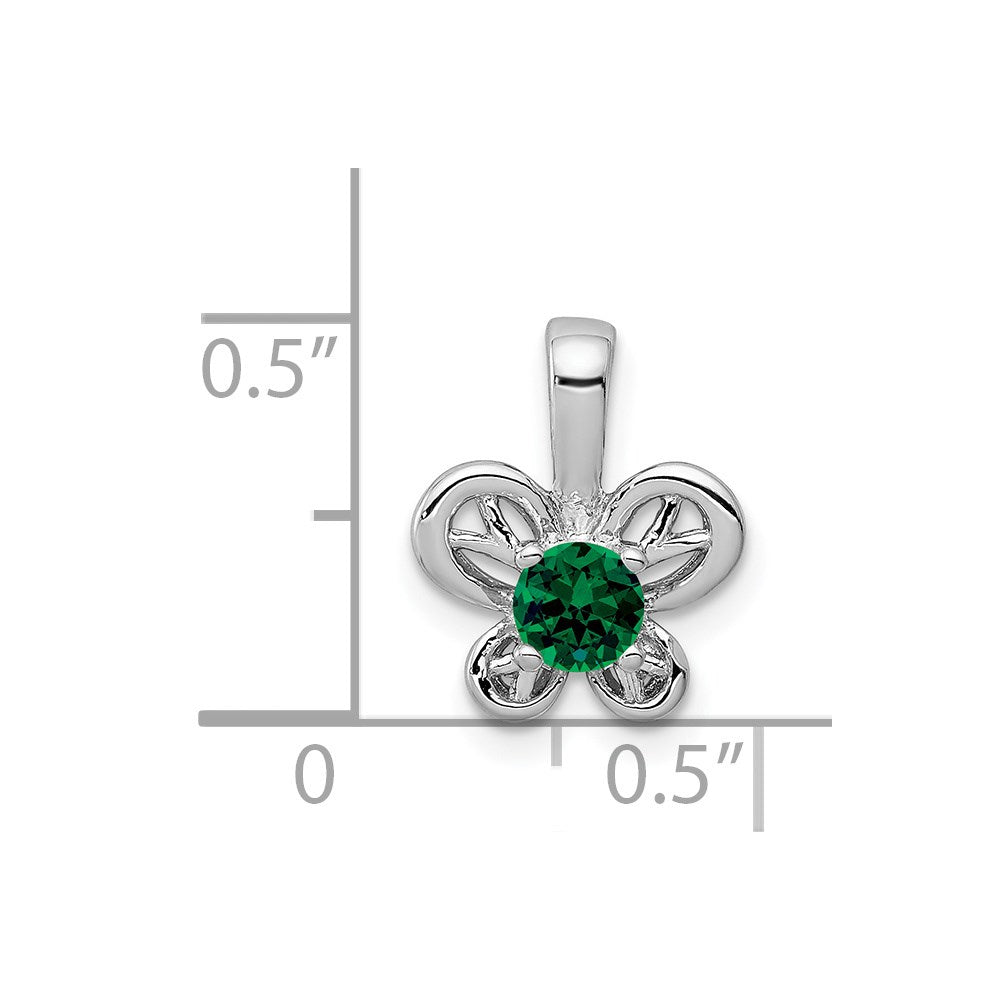 Sterling Silver Rhodium-plated Created Emerald Pendant