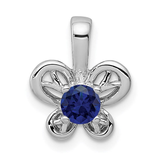 Sterling Silver Rhodium-plated Created Sapphire Pendant