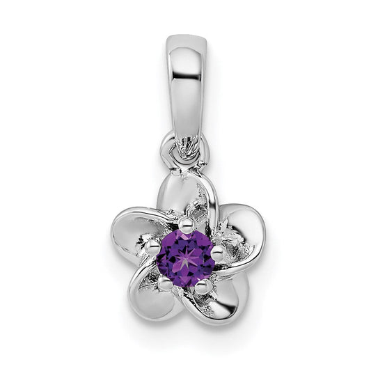Sterling Silver Rhodium-plated Floral Amethyst Pendant