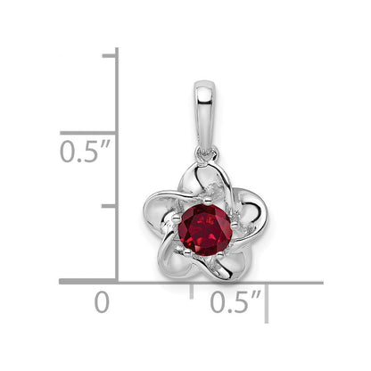 Sterling Silver Rhodium-plated Floral Created Ruby Pendant