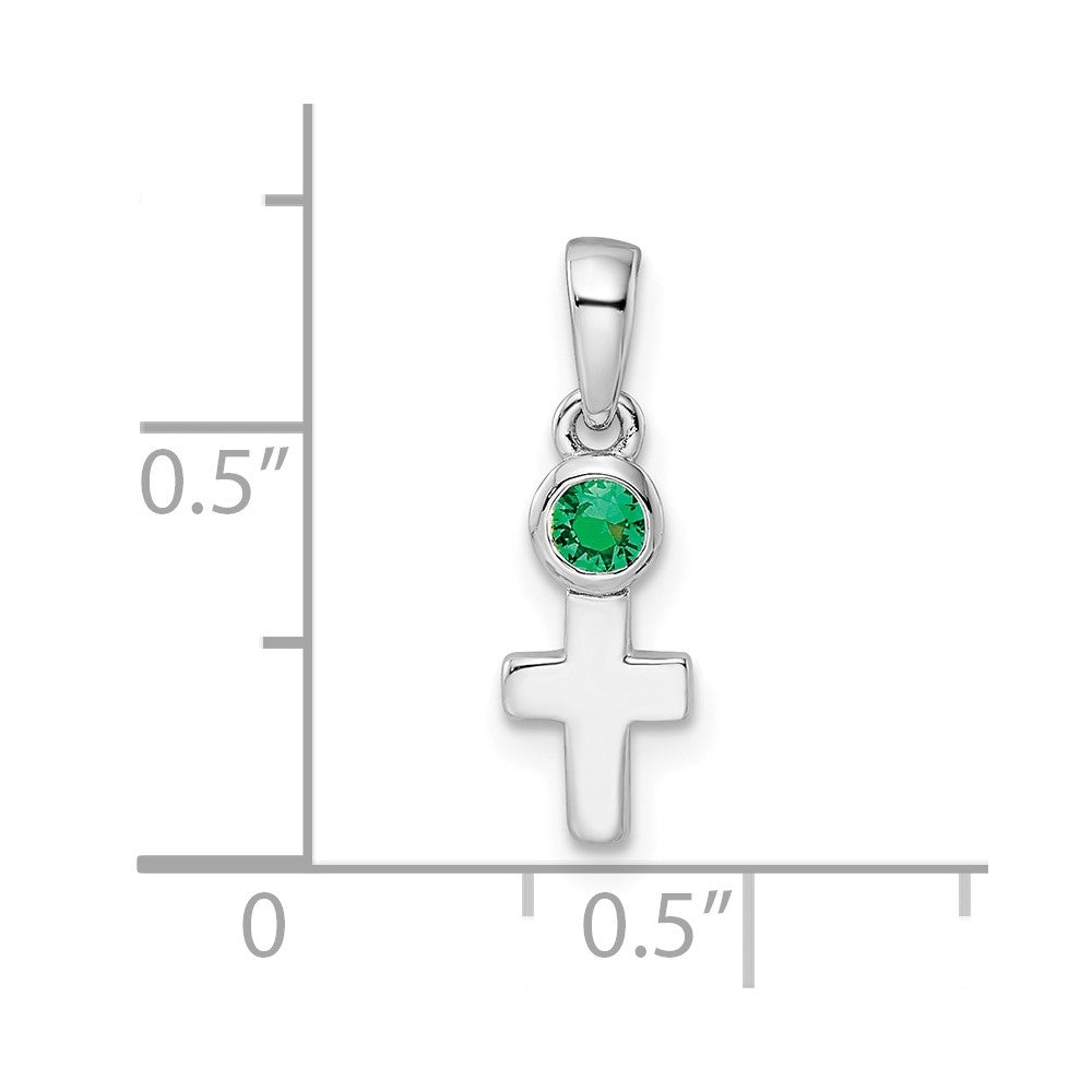 Sterling Silver Rhodium-plated Lab Created Emerald Cross Pendant