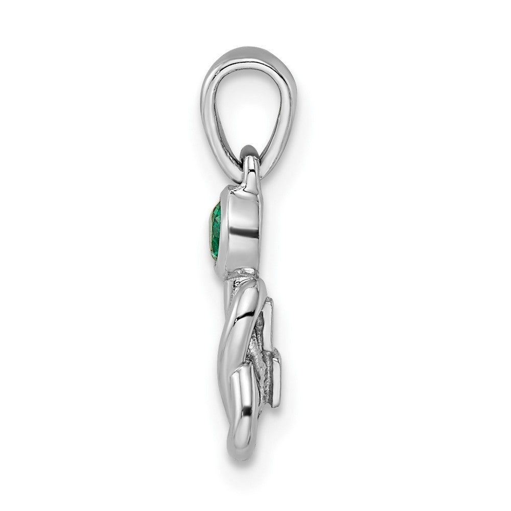 Sterling Silver Rhodium-plated Created Emerald Infinity Birthstone Pendant