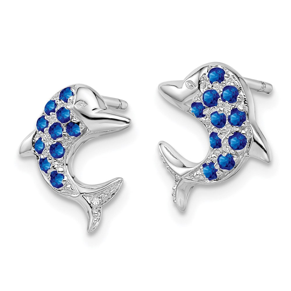 Sterling Silver Rhodium Sapphire u0026 Diamond Dolphin Post Earrings
