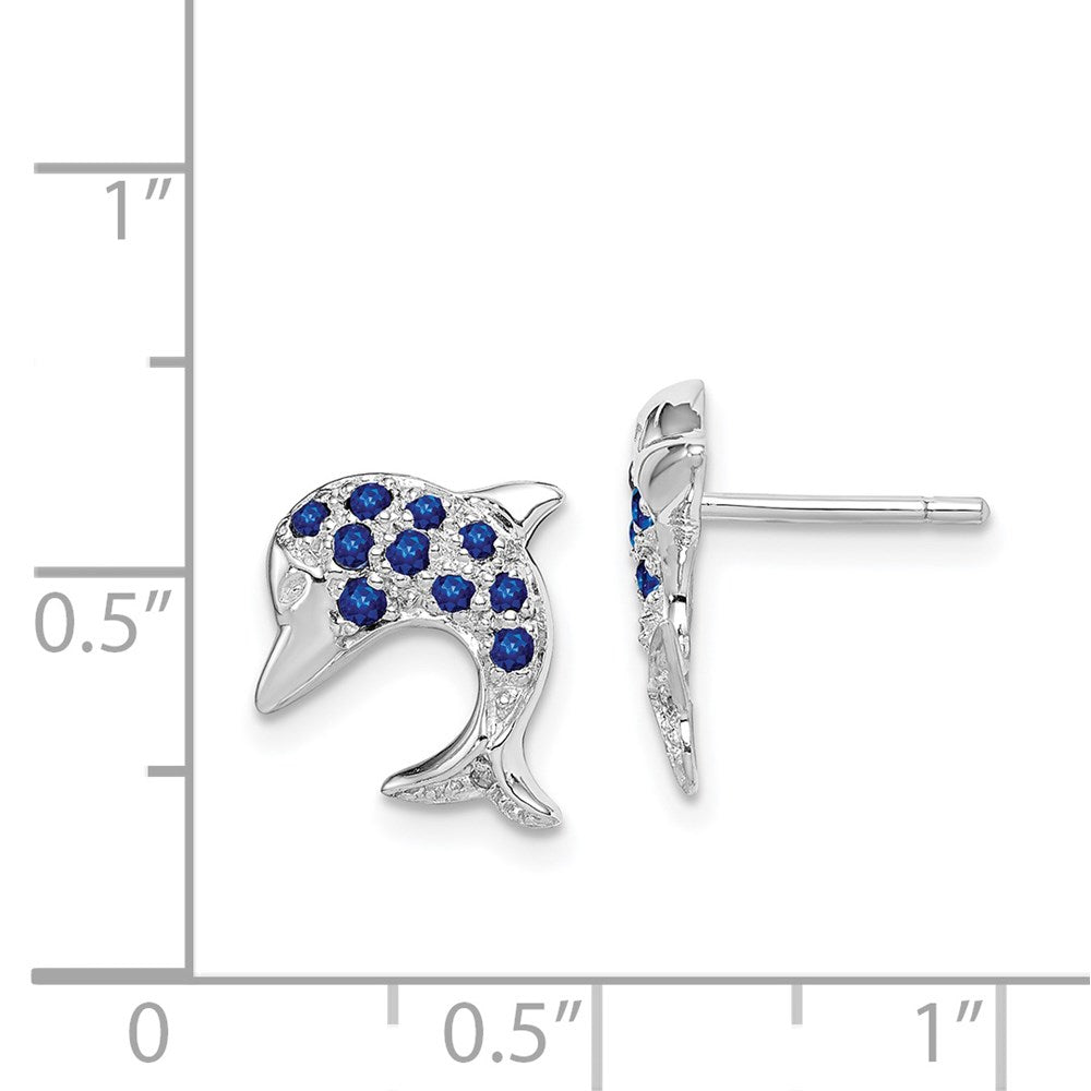 Sterling Silver Rhodium Sapphire u0026 Diamond Dolphin Post Earrings