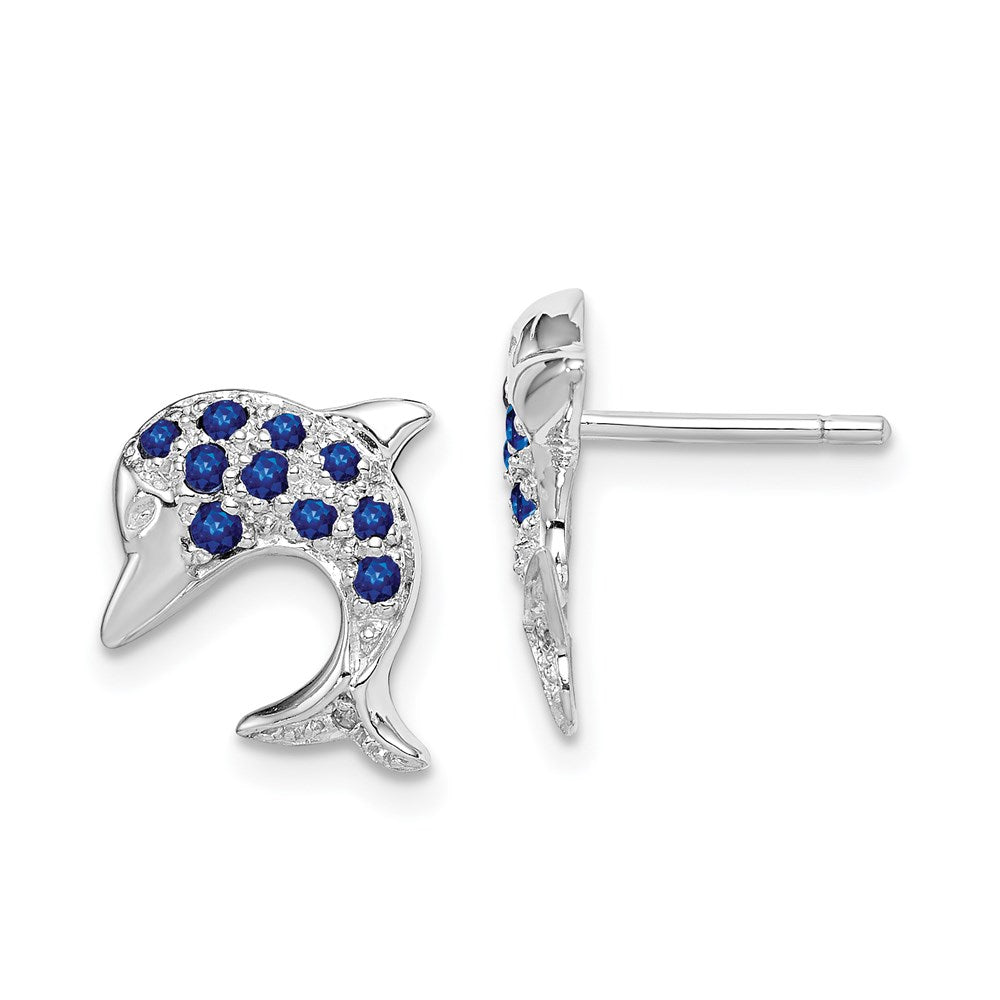 Sterling Silver Rhodium Sapphire u0026 Diamond Dolphin Post Earrings