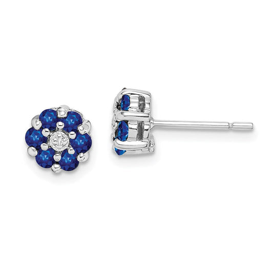 Sterling Silver Rhodium Sapphire u0026 Diamond Post Earrings