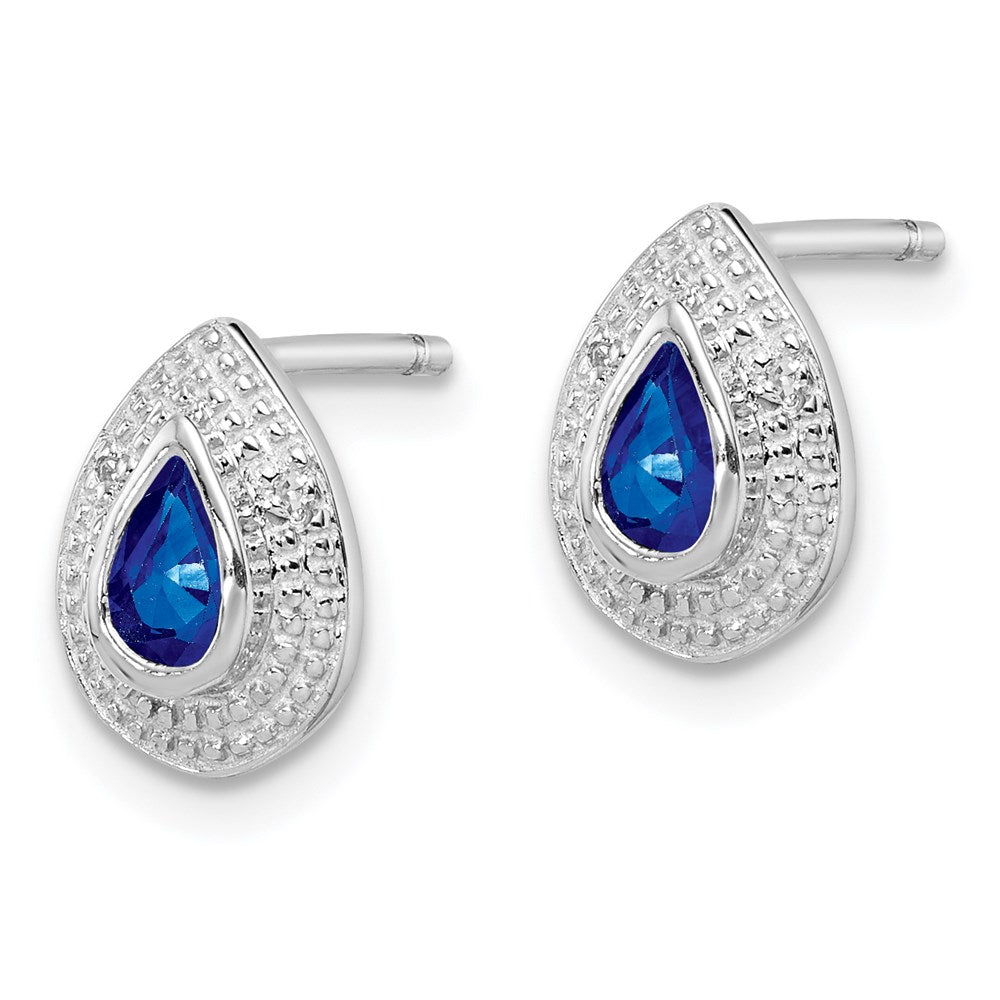 Sterling Silver Rhodium Dark Sapphire u0026 Diamond Post Earrings