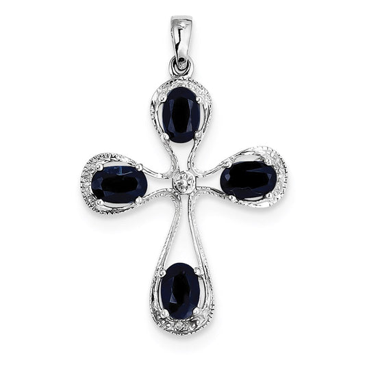 Sterling Silver Rhodium Dark Sapphire u0026 Diamond Cross Pendant