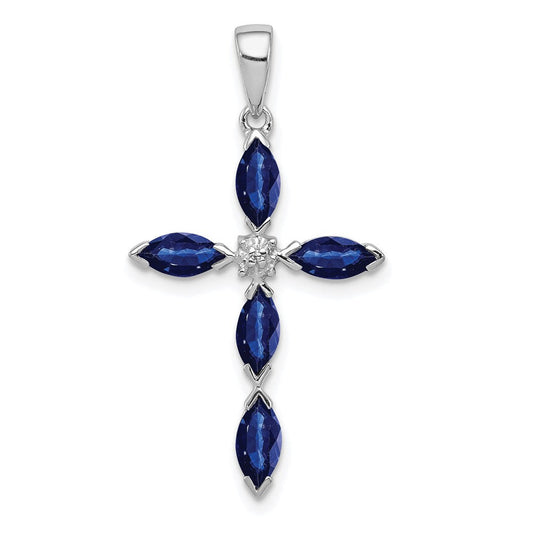 Sterling Silver Rhodium Sapphire Diamond Pendant