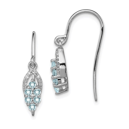 Sterling Silver Rhodium Diamond u0026 Aquamarine Shepherd Hook Earrings