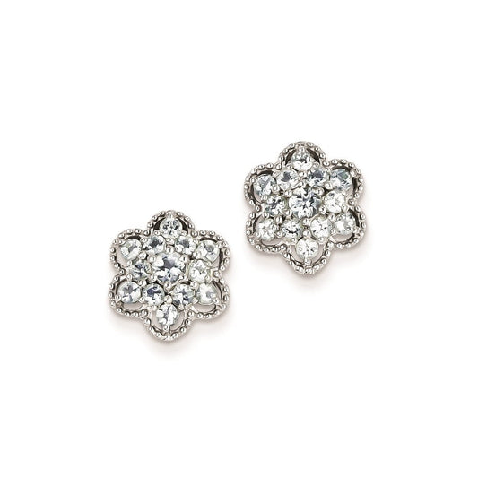 Sterling Silver Aquamarine Flower Post Earrings