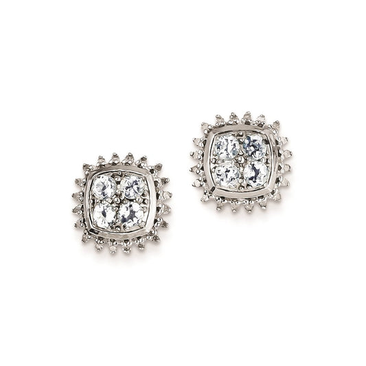 Sterling Silver Rhodium Plated Diamond u0026 Aquamarine Post Earrings