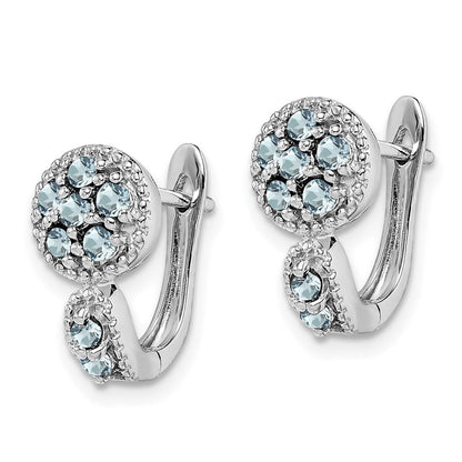 Sterling Silver Rhodium-plated Aquamarine Circle Hinged Earrings
