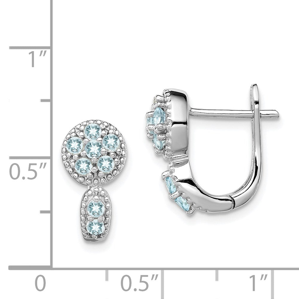 Sterling Silver Rhodium-plated Aquamarine Circle Hinged Earrings