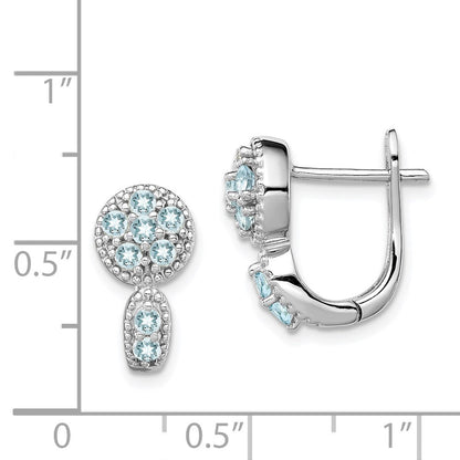Sterling Silver Rhodium-plated Aquamarine Circle Hinged Earrings
