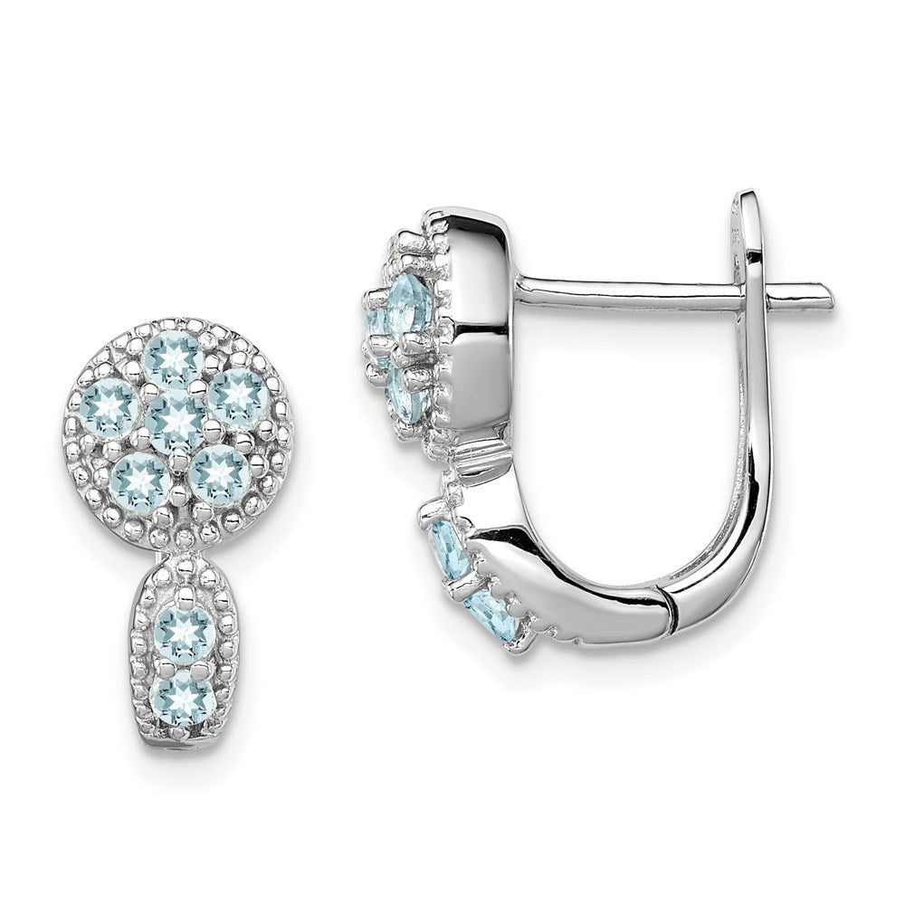 Sterling Silver Rhodium-plated Aquamarine Circle Hinged Earrings