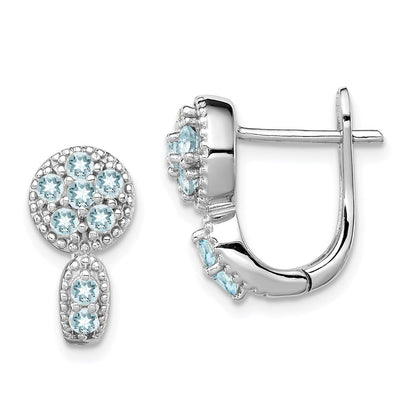 Sterling Silver Rhodium-plated Aquamarine Circle Hinged Earrings