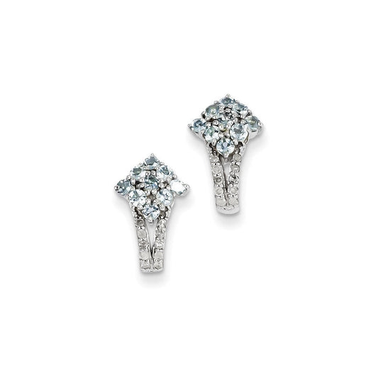 Sterling Silver Diamond u0026 Aquamarine Square Post Earrings