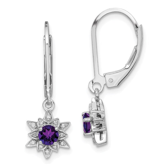 Sterling Silver Rhodium-plated Diamond u0026 Amethyst Earrings
