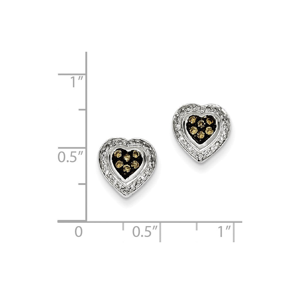 Sterling Silver Champagne Diamond Small Heart Post Earrings
