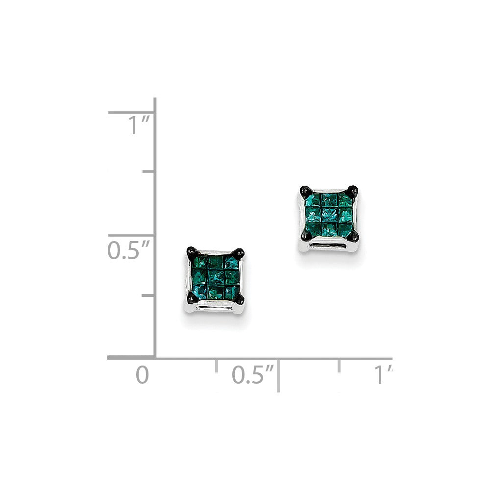 Sterling Silver Blue Princess Cut Diamond Post Earrings