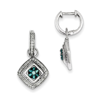 Sterling Silver White u0026 Blue Diamond Huggie Dangle Earrings