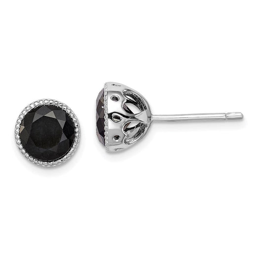 Sterling Silver Rhodium-plated Black Sapphire Post Earrings