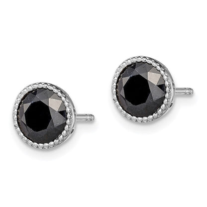 Sterling Silver Rhodium-plated Black Sapphire Post Earrings