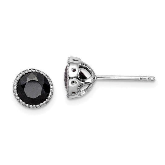 Sterling Silver Rhodium-plated Black Sapphire Post Earrings