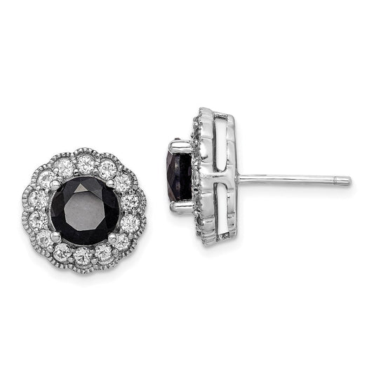 Sterling Silver Rhodium-plated Black Sapphire u0026 White Topaz Post Earrings
