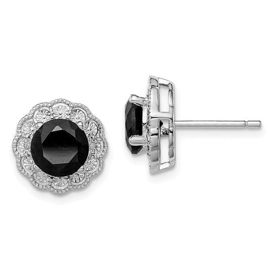 Sterling Silver Rhodium-plated Black Sapphire u0026 Diamond Post Earrings