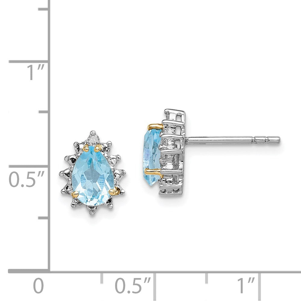 Brilliant Gemstones Sterling Silver with 14K Accent Rhodium-plated Sky Blue Topaz and Diamond Post Earrings