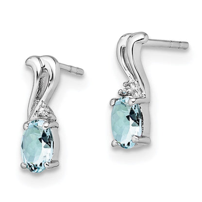 Sterling Silver Rhodium Plated Dia. u0026 Aquamarine Oval Post Earrings