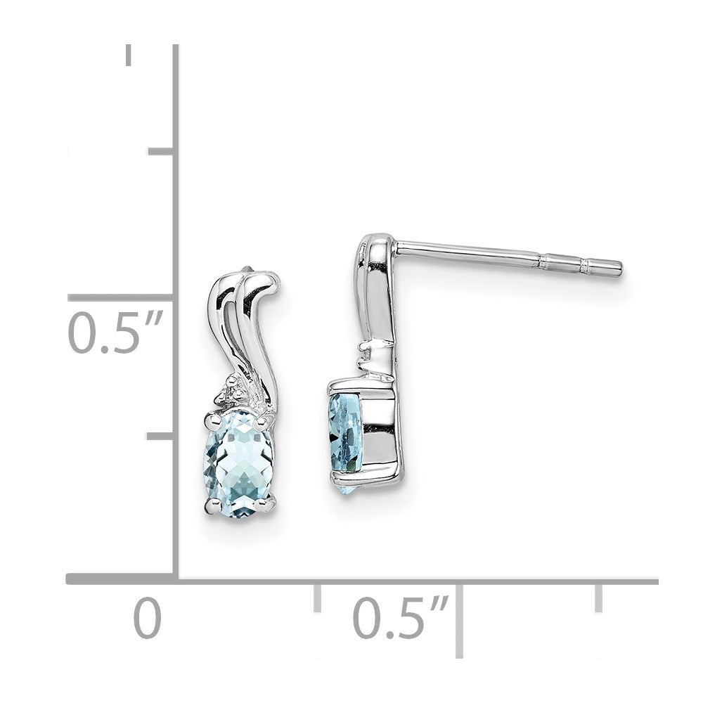Sterling Silver Rhodium Plated Dia. u0026 Aquamarine Oval Post Earrings