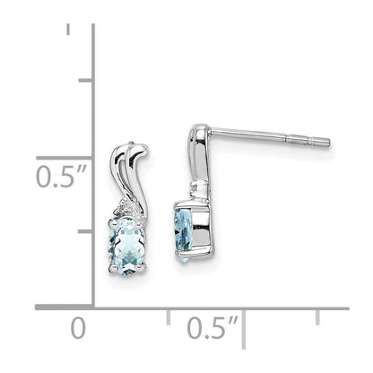 Sterling Silver Rhodium Plated Dia. u0026 Aquamarine Oval Post Earrings