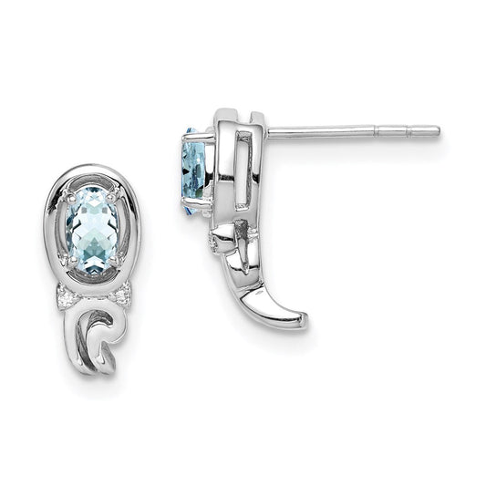 Sterling Silver Rhodium Plated Diamond u0026 Aquamarine Post Earrings