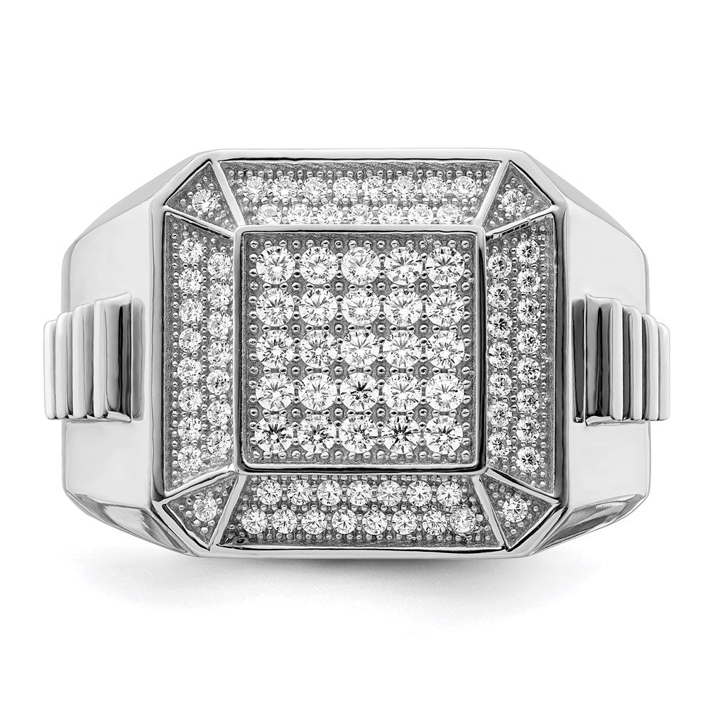 Brilliant Embers Sterling Silver Rhodium-plated 89 Stone Micro Pavé CZ Polished Men's Ring