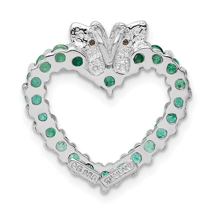Sterling Silver Rhodium-plated Emerald u0026 Diamond Heart Pendant