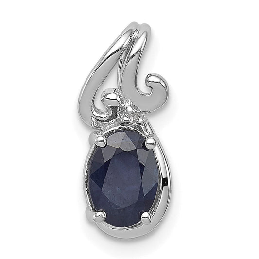Sterling Silver Rhodium Plated Diamond u0026 Sapphire Oval Pendant