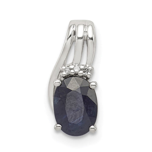Sterling Silver Rhodium Plated Diamond u0026 Sapphire Oval Pendant