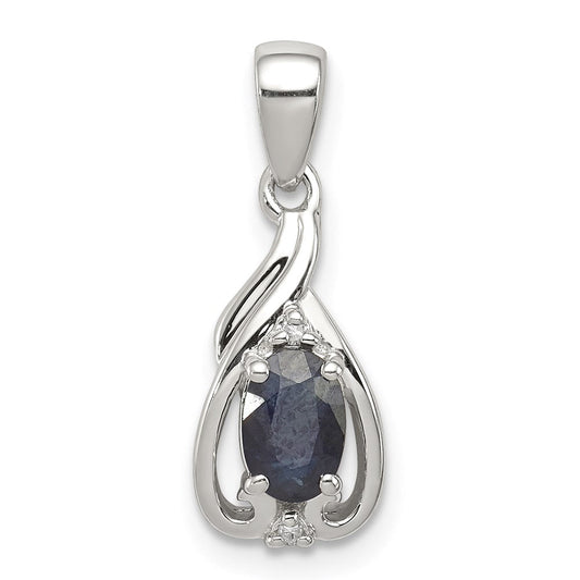 Sterling Silver Rhodium Plated Diamond u0026 Sapphire Oval Pendant